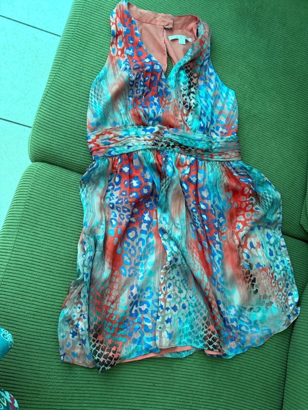 Boston Proper Coral and Aqua Printed Dress